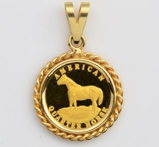 1/10 Oz.  9999 Gold American Quarter Horse Coin In 14kt Gold Rope Pendant