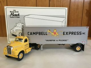 First Gear 18 - 1169 Model B - 61 Mack 1960 Tractor And Trailer,  Cambpell 66,  Mo