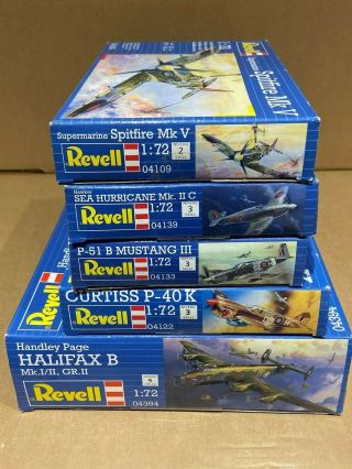 Revell 1/72 WW2 RAF Aircraft kits x 5,  Halifax,  Sea Hurricane etc. 2