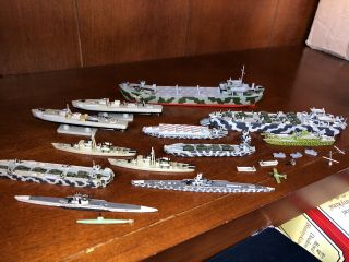 Built Up Painted 1:700 Scale Naval Invasion Force 13 Ships Landing Craft Subs,