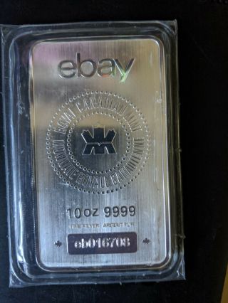 2 X 10 Oz Silver Bar.  9999 Royal Canadian (1) Ebay Bar -