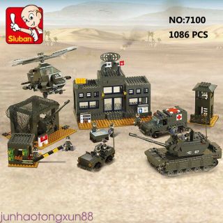 Sluban B7100 Army Military Base Tank Figure Building Block Toy Blocks Toys