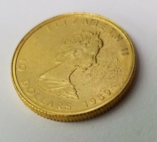 1989 Canada Fine Gold Maple Leaf 1/4 Oz 0.  25 Oz $10 Dollar Coin Elizabeth Ii
