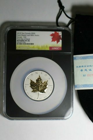 2019 40th Ann Of Gold Maple Leaf Gml $50 3 Oz Pure Silver Coin Canada Ngc Pf70