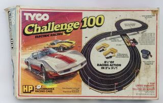 Vintage Tyco Challenge 100 Electric Racing Slot Car Race Track With Two Cars