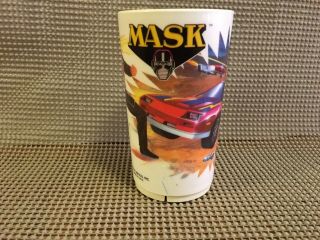 Vintage 1980s Mask Drink Glass Deka Plastics U.  S.  A.  Kenner Parker Kids Milk Cup