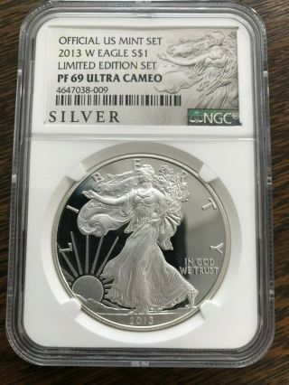 2013 W 1 Oz Silver American Eagle Proof $1 Ngc Pf 69 Limited Edition Set