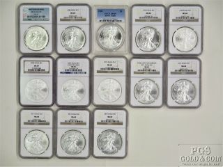 13 American Eagle 1 Oz Silver $1 Coins Asst 1986 - 2015 All Ngc Pcgs Ms69 16251