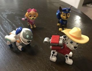 Paw Patrol Pup Set Of 4 Action Figures Robo Dog,  Marshall,  Cowboy Chase And Skye