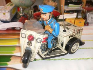 Tn Toy Nomura Vintage Tinplate Tricycle Police Patrol Motor Bike