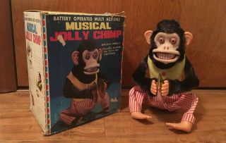 Vintage Daishin Musical Jolly Chimp Toy Cymbal Monkey Box