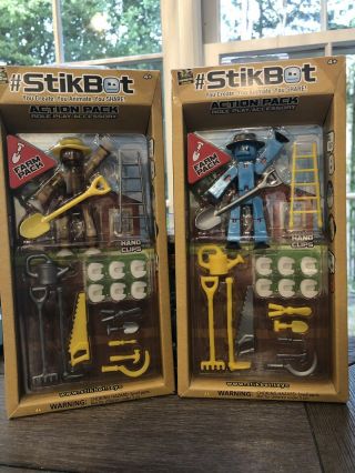2 Stikbot Action Pack Farm Packs Blue And Clear Brown Role Play Stikbot Animate