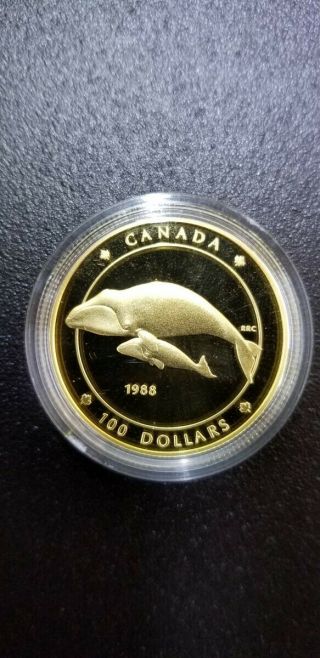 Canadian $100 Gold Coin,  Proof Quality,  W/,  Depicts Bowhead Whal (cgh009893)