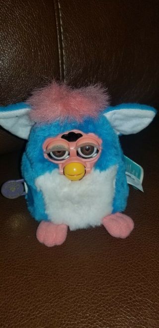 1999 Furby Babies Teal And Pink Fur With Brown Eyes Model Tiger
