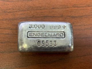 3 Ounce Engelhard Old Pour.  999 Fine Silver Bar.  Vintage Odd Sized Ingot Tier 1
