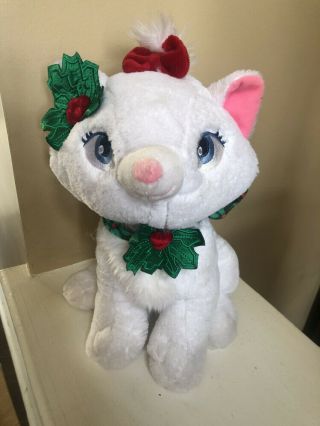 Disney Store Exclusive Marie Aristocats White Cat Plush Christmas Holly Berry