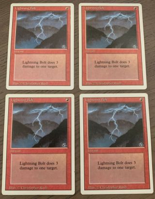 Lightning Bolt X 4 - Playset - Revised - Magic The Gathering - Mtg - Lp