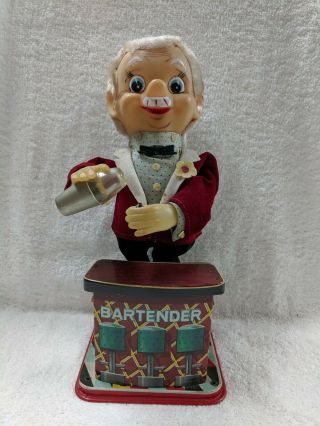 Vintage Mechanical Bartender Toy Figurine Battery Operated