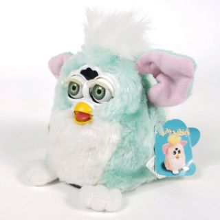 Vintage 1999 Tiger Furby Babies Light Green White Pink Ears Toy Not