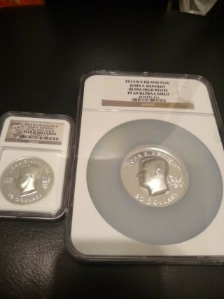 2 2014 John F Kennedy Ultra High Relief Silver Coins 2 Oz & 4 Oz W/ngc Pf69