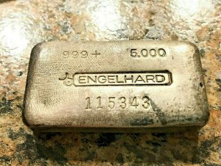 Vintage Engelhard Poured 5 Oz Silver Bar Serial 115343