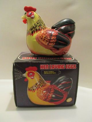 Vintage Battery Operated Hen Laying Eggs Tin Toy Box China Me 610