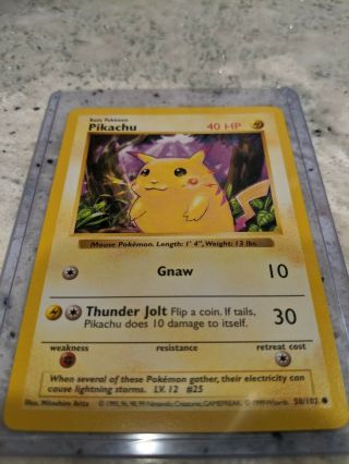 Pikachu Pokemon Card,  58/102,  Shadowless,  Base Set,  Error,  Red Cheeks