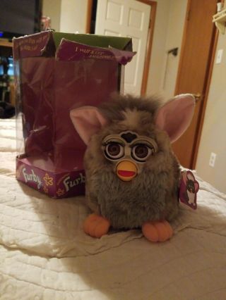 Tiger 1998 Furby Toy Model 70 - 800 Grey With Pink Ears And Brown Eyes