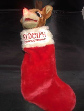 Rudolph The Red Nosed Reindeer Gemmy Christmas Stocking Plays Music Nose Lights