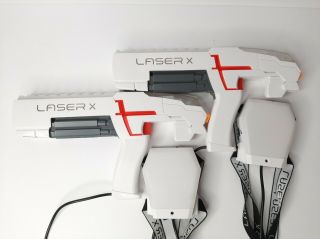 2 Laser X Lazer Tag Guns White With Attached Sensors Indoors/outdoor