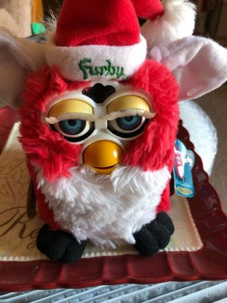 1999 Christmas Santa Furby With Tag Santa Hat Red And White