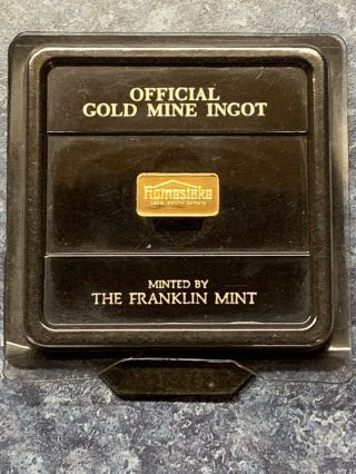 Rare Franklin Gold Mine 2.  7 Gram Pure 24k Solid Gold Bar - Homestake Mining