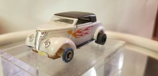 1937 Ford Rodster White With Flames Ho Slot Car Fray Style Practice Car
