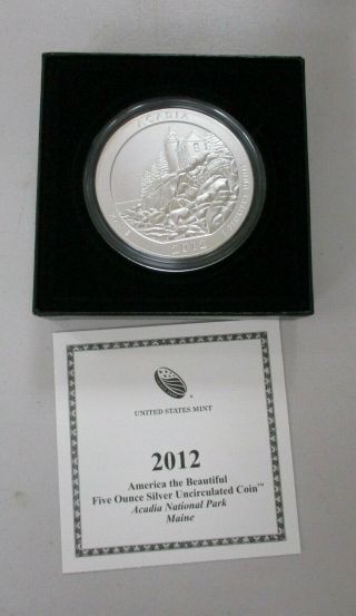 Us 2012 - P Five - Ounce.  999 Fine Silver Unc.  Coin " America The - Acadia "