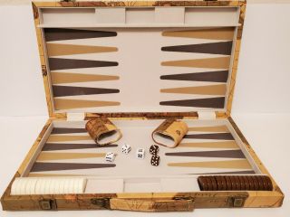 Leatherette Backgammon Set With Old World Map Design 18 Inch - Complete