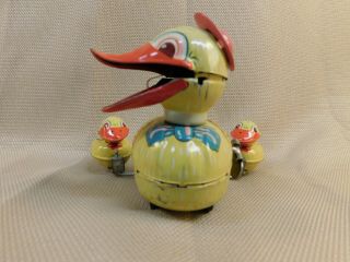 Vintage Mother Duck And Ducklings Tin Lithograph Wind Up Toy Japan 368438