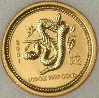 Rare 2001 1/10 Oz Pure.  9999 Gold Year Of The Snake Perth $248.  88