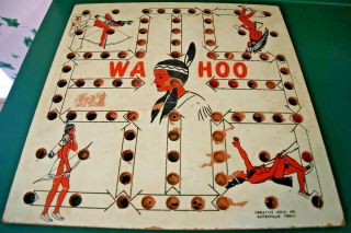 Vtg Wa Hoo 14 " Game Board Wahoo Squaw Native American Indian Marble Checkers