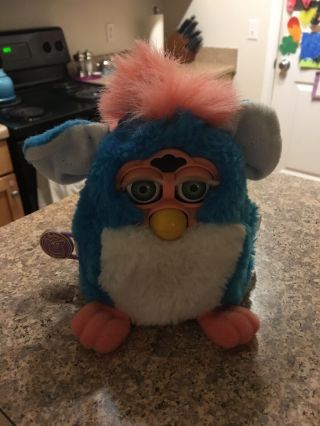 1999 Furby - Blue W/ Pink Mane White Chest And Green Eyes