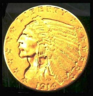 1914 Gold Indian Head $2.  50 Quarter Eagle Fine Gold Bullion Coin 4.  18 Grams