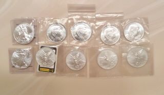 Ten (10) 1 Ounce Silver Commemorative Coins,  Trump,  Liberty,  And Mexicanos