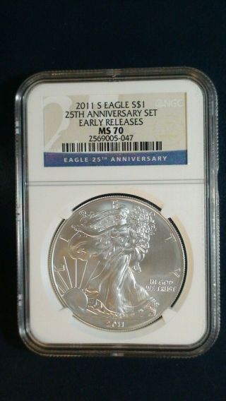 Rare 2011 S American Silver Eagle Ngc Ms70 $1 Coin From 25th Anniversary Set