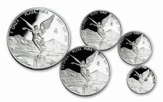 2017 MEXICO 5 Coin LIBERTAD.  999 SILVER PROOF SET - - w/ all OGP 2