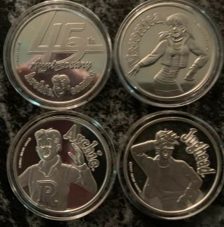 Archie Comics Cartoon Celebrities Coin Set 4 - 1 Oz.  999 Fine Silver Coins 1987
