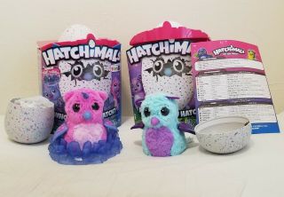 Two Spin Master Hatchimals - Furry Blue Burtle & Pink Owlicorn W/nest - Ex,