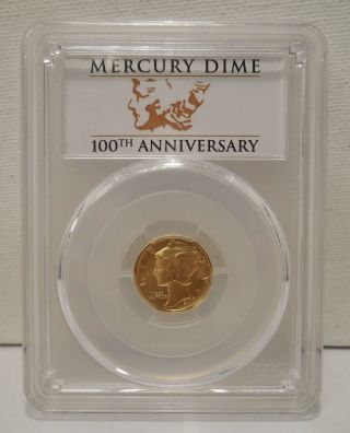 2016 - W - Mercury Dime - 100th Anniv.  - First Strike - 10¢ - SP 69 - PCGS - 1/10 oz - Gold Coin 2