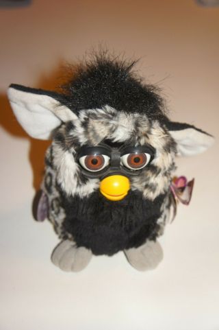 1999 Furby With Tag - Grey And Black With Spots - Moves,  No Noise