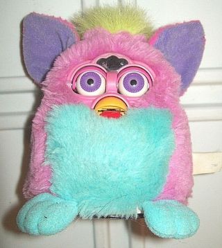 1999 Tiger Furby Pink And Teal With Green Mohark Purple Eyes And Ears