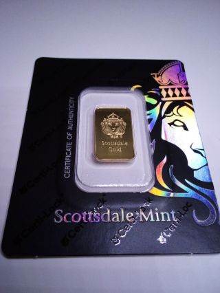 5 Grams.  9999 Fine Gold Bar In Assay,  By Scootsdale,  With Certi - Lock.