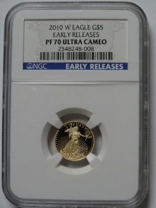 2010 W U S $5 1/10 Oz.  American Gold Eagle Ultra Cameo Ngc Pf 70 008